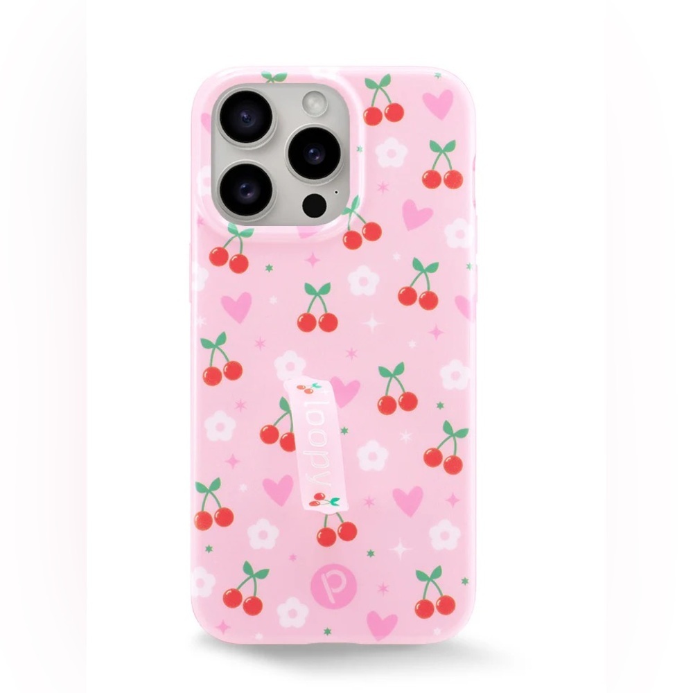 Pink Cherry Pattern Phone Case by LOOPY CASE IPHONE PRO 15 MAX